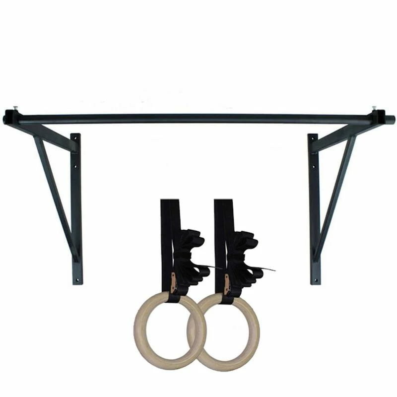 Wall Mounted Pull Up Chin Up Bar With 8 In. Wood Olympic Gymnastic Rings 1 Wall Mounted Pull Up Chin Up Bar With 8 In. Wood Olympic Gymnastic Rings