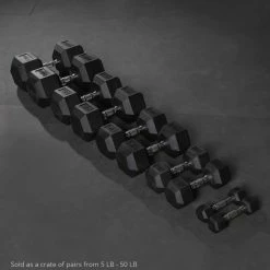 5 LB - 50 LB Pairs Rubber Hex Dumbbells -Titan Fitness Sales Shop 421197 03